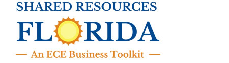 logo for shared resources florida with blue lettering and an orange and yellow sun